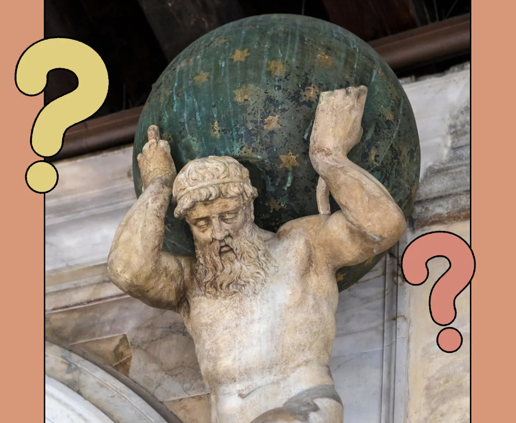 a statue holding Earth on his shoulders